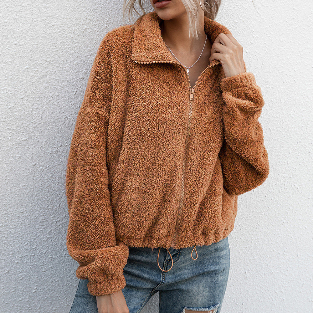 Damen Fleecejacke mit hohem Kragen und elastischem Bund R&B