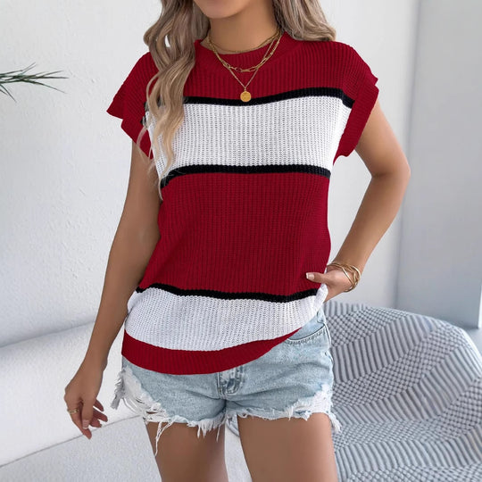 Damen Kurzarm Strickoberteil mit modernen Streifen R&B