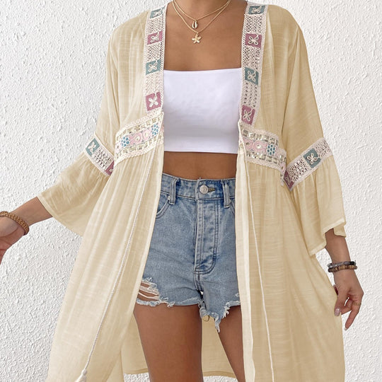 Damen luftiger Strandkimono mit floralen Stickereien R&B