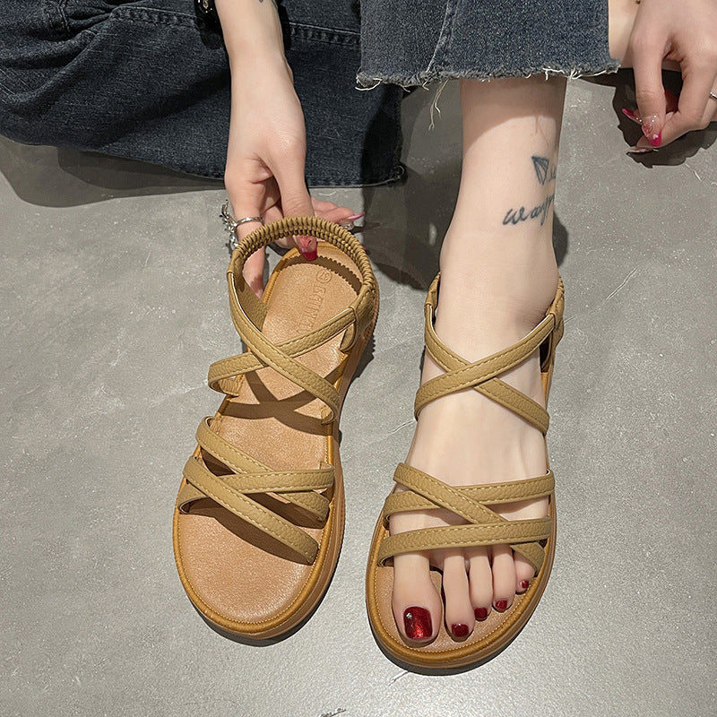 Damen bequeme Riemensandalen mit elastischem Fersenriemen