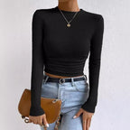 Damen modisches langärmliges Crop-Top mit Waffelstruktur R&B