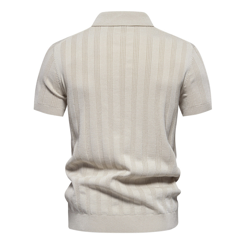 Herren Kurzarm Polo-Shirt mit strukturiertem Streifenmuster