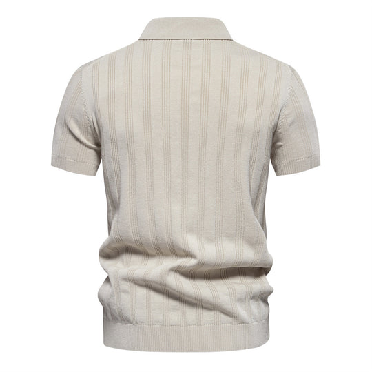 Herren Kurzarm Polo-Shirt mit strukturiertem Streifenmuster R&B
