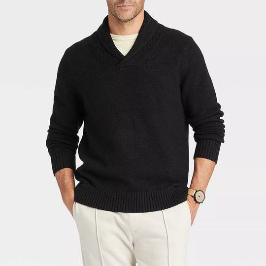 Herren Pullover mit Schalkragen und filigranem Rippdesign R&B