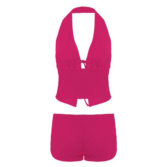 Damen elegantes Halter-Top mit herausragender Raffung und kurzen Shorts R&B