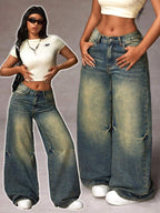Damen Weite Bootcut-Jeans im lässigen Oversized-Schnitt R&B
