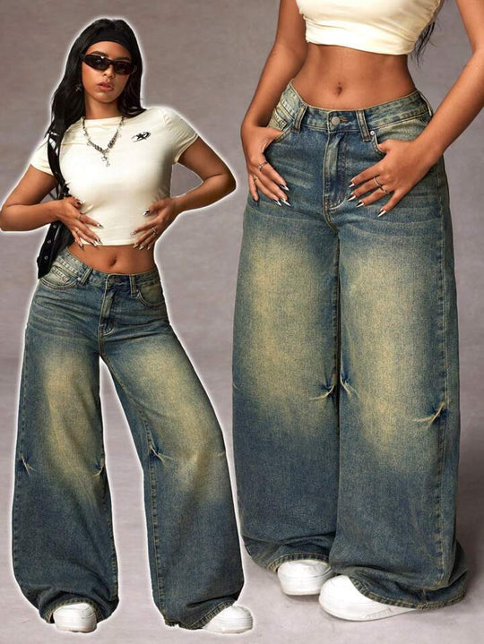 Damen Weite Bootcut-Jeans im lässigen Oversized-Schnitt R&B