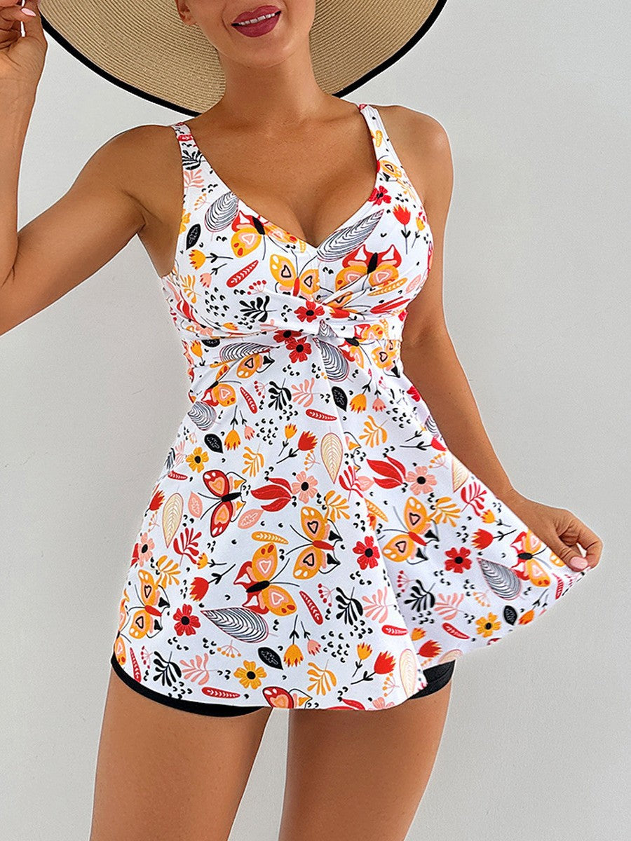 Damen Strandkleid mit floralem Wickeldesign und raffinierten Rüschendetails R&B