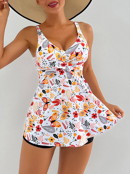 Damen Strandkleid mit floralem Wickeldesign und raffinierten Rüschendetails R&B