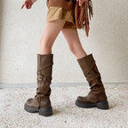 Damen modische Overknee-Stiefel mit stylischem Riemen-Design R&B