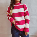 Damen Strickpullover mit modernen Blockstreifen und hohem Kragen R&B