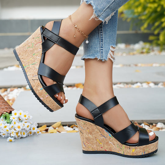 Damen Wedge-Sandalen mit verstellbaren Riemen und rutschfester Korksohle R&B