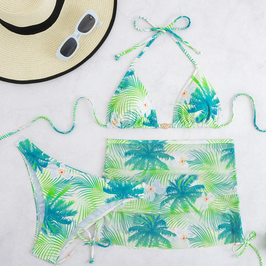 Damen Bikini-Set mit elegantem Wickelrock und tropischem Design R&B