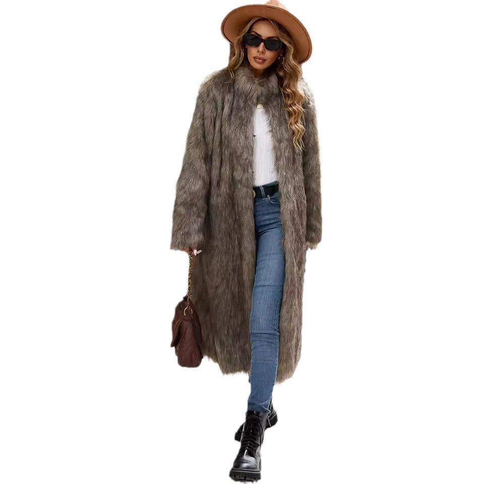 Damen Eleganter langhaariger Pelzmantel R&B