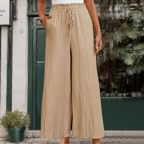 Damen Weite Baumwollhose mit elastischem Bund und Bindegürtel R&B