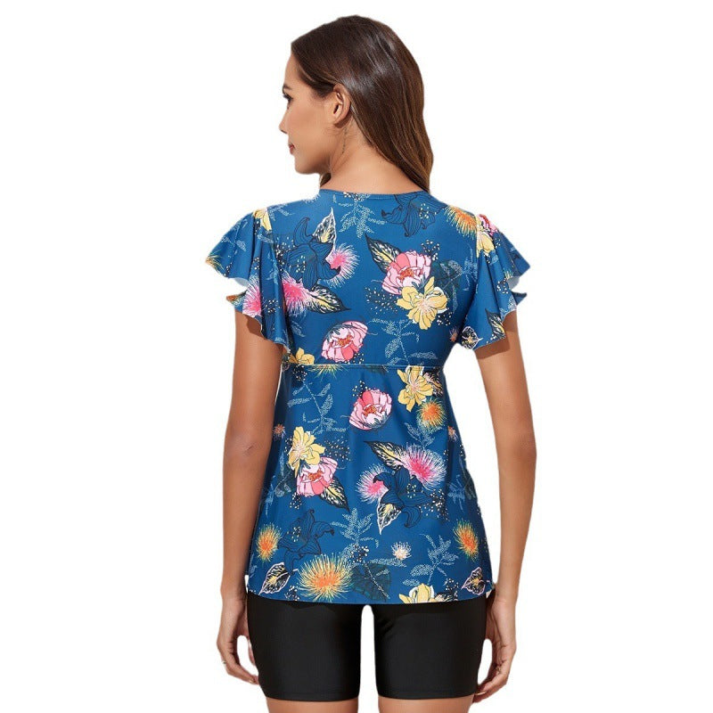 Damen Badeoberteil mit floralem Design und voluminösen Rüschendetails R&B