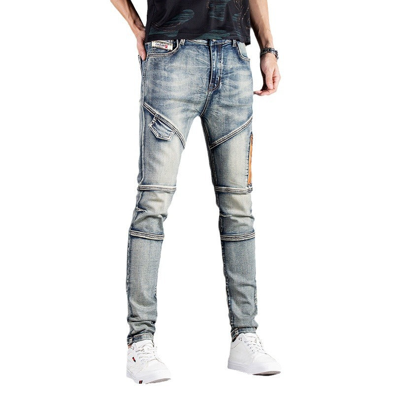Herren Designer Slim Fit Jeans mit kreativen Reißverschlussdetails R&B