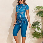 Damen Sportlicher Einteiler Badeanzug mit ergänzenden Leggings und Wickelrock R&B