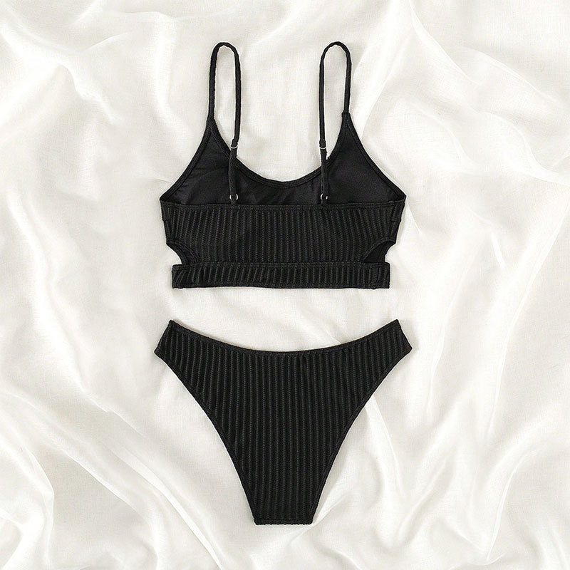 Damen Hochtailliertes Bikini-Set mit gedämpfter Rippstruktur