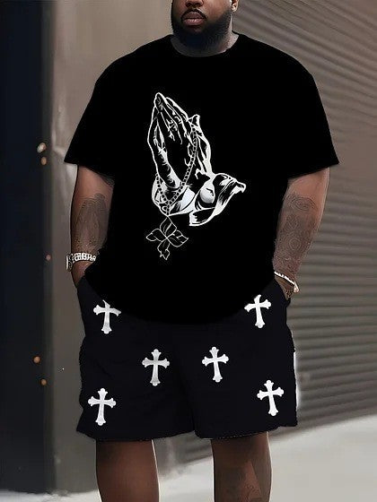 Herren nan lässiges Freizeit-Zweiteiler-Set mit großflächigem Smiley-Sonnenbrillen-Print R&B