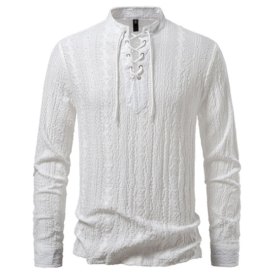 Herren Langarmshirt mit einzigartigem Strukturmuster und Kordelzug R&B
