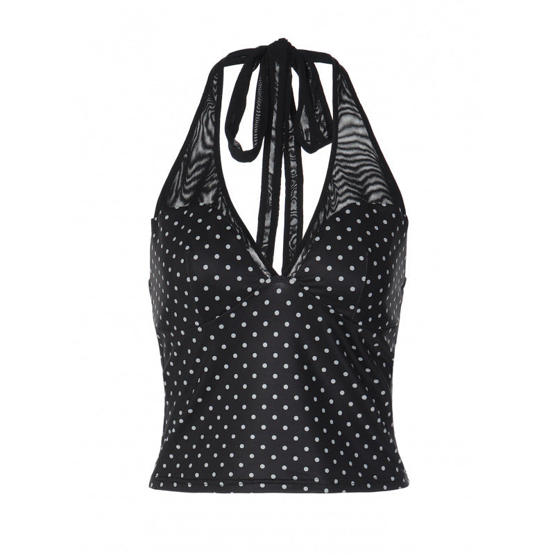 Damen Polka-Dot Top mit V-Ausschnitt und spezifischem Schnitt R&B