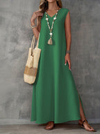 Damen Maxi-Strandkleid mit elegantem V-Ausschnitt und seitlichem Schlitz R&B