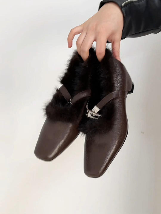 Damen Pantoletten mit luxuriösem Fellbesatz und modernem Design R&B