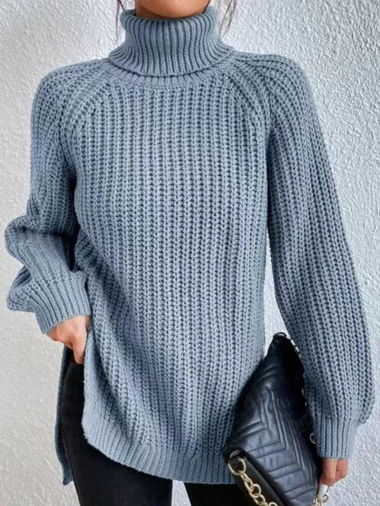 Damen Strickpullover mit hohem Kragen und strukturiertem Wabenmuster R&B