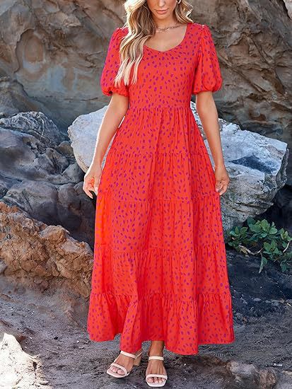 Damen Maxi-Kleid mit floralem Design und voluminösem Rock R&B
