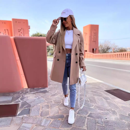 Damen Oversized Trenchcoat mit doppelter Knopfleiste und breitem Kragen R&B