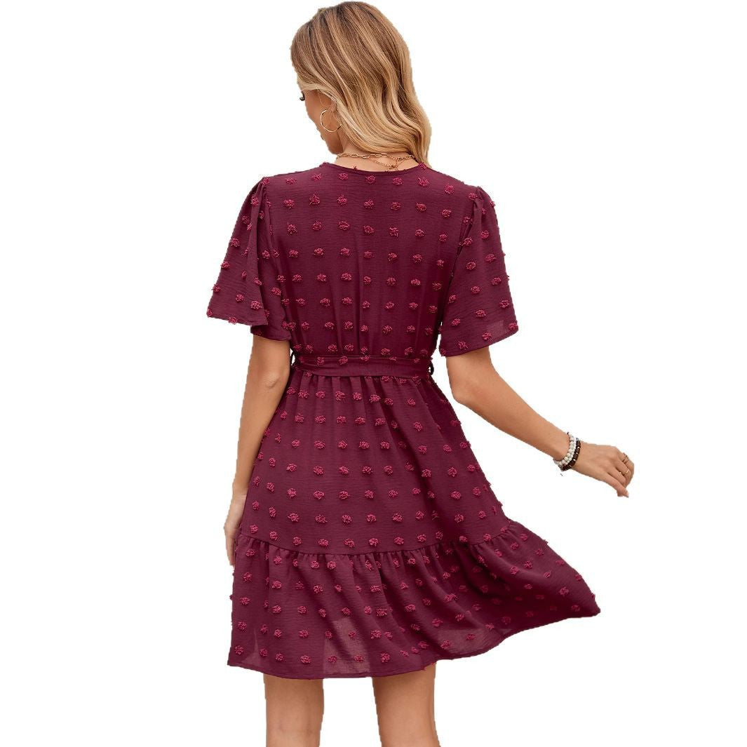 Damen Wickelkleid mit stilvollen 3D-Blüten-Details und elastischem Taillenbund R&B