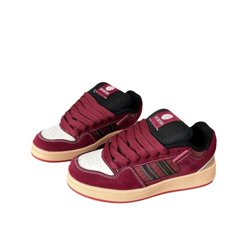 Damen modische Sneakers mit dicker, gepolsterter Sohle und elastischen Schnürsenkeln