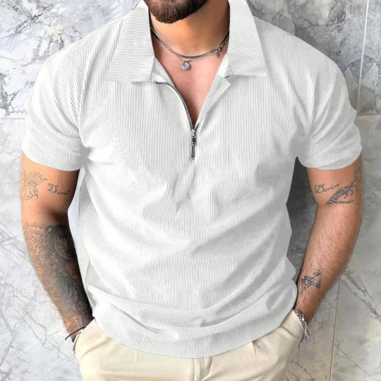 Herren modisches kurzärmliges Polo-Shirt mit lässigem Hochkragen und Reißverschluss R&B