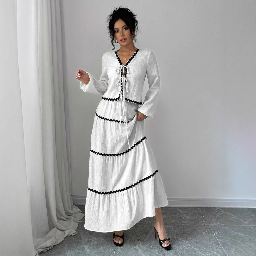 Damen Maxikleid mit Rüschen und Schnürung R&B