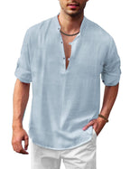 Herren lässiges Leinenhemd mit kurzes Arm und Knopfdetail R&B
