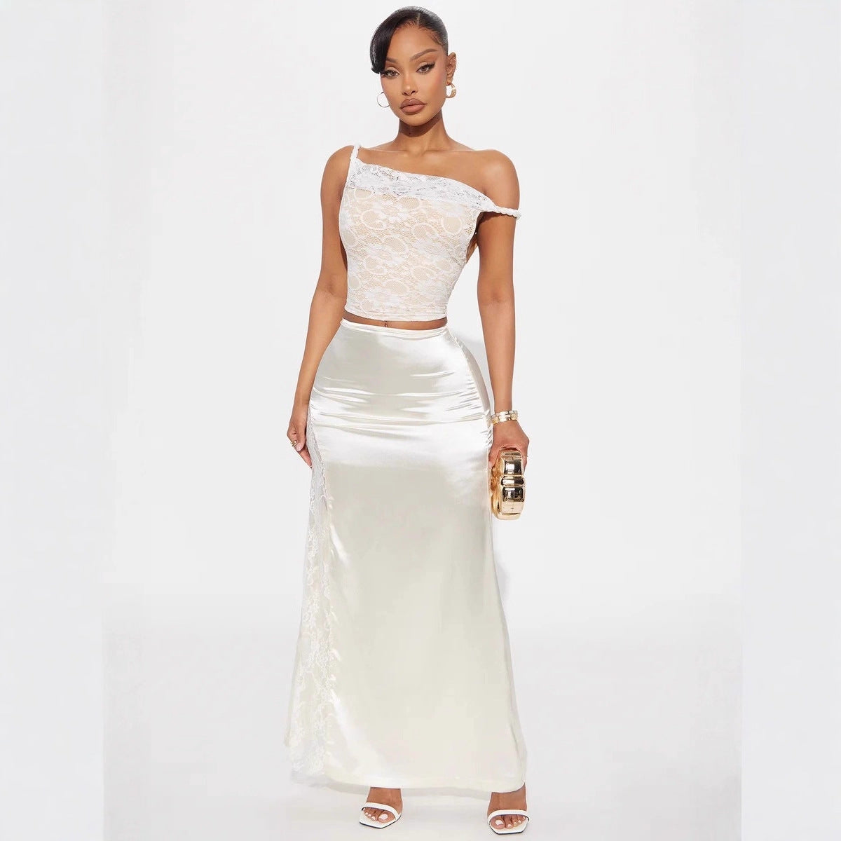 Damen Spitzenoberteil mit asymmetrischem Ausschnitt und romantischen Details R&B