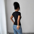 Damen nan kurzes Spitzen-Capelet mit dekorativem Metallclip und kurzen Ärmeln R&B