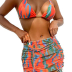 Damen Buntes Triangel-Bikini-Set mit transparentem Rock R&B