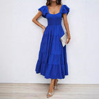 Damen Lange Maxikleid mit eleganten Rüschenträgern und gefüttertem Oberteil R&B