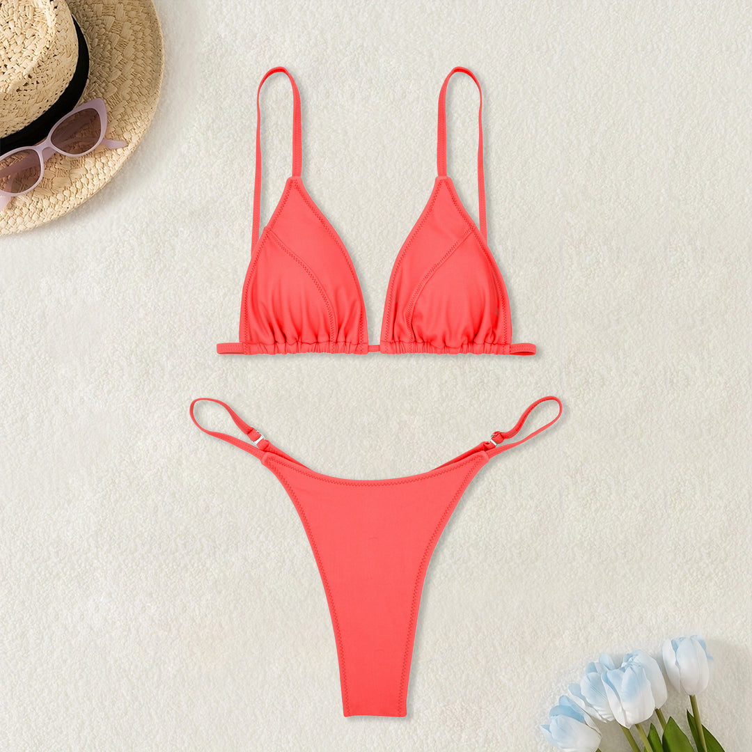 Damen Triangel-Bikini mit ultra-hohem Beinausschnitt und feiner Raffung R&B