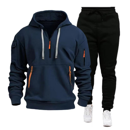 Herren Sportlicher Hoodie- und Jogginghosenanzug mit funktionalen Reißverschlusstaschen R&B