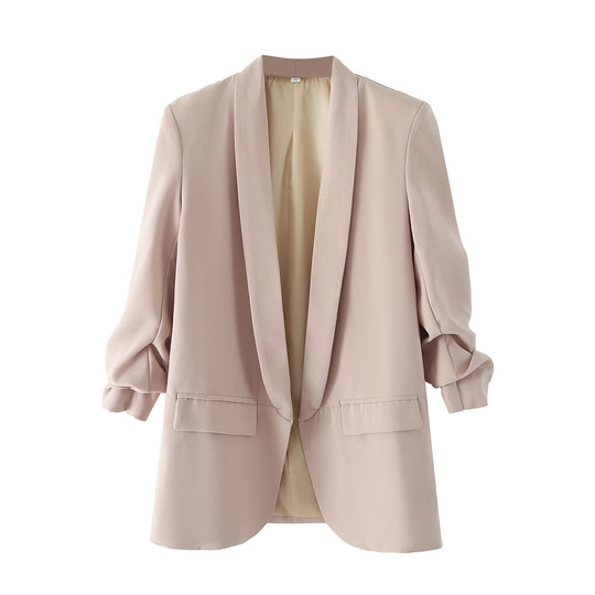 Damen eleganter Blazer mit gekrempelten Ärmeln und praktischen Taschen R&B