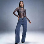 Damen Weite High-Waist Jeans im lässigen Denim-Look