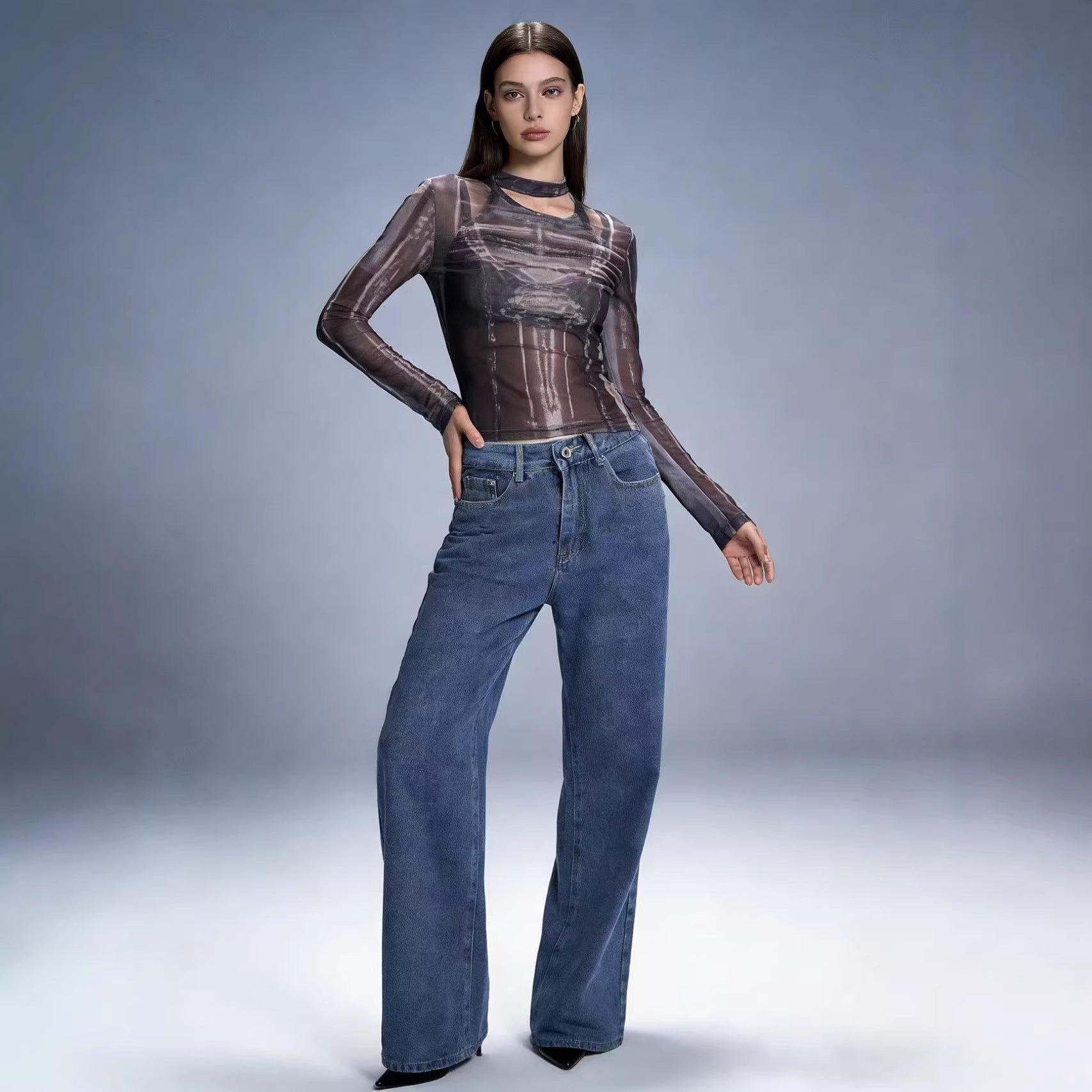 Damen Weite High-Waist Jeans im lässigen Denim-Look