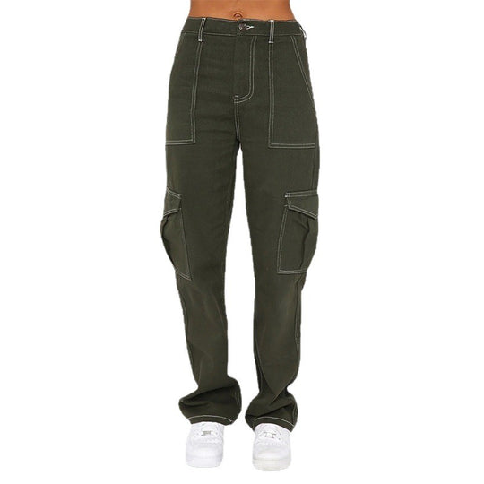 Damen Cargo-Jeans mit hohem Bund und geradem Bein R&B