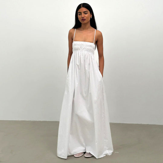 Damen Maxi-Kleid mit gerafftem Oberteil und seitlichen Taschen R&B
