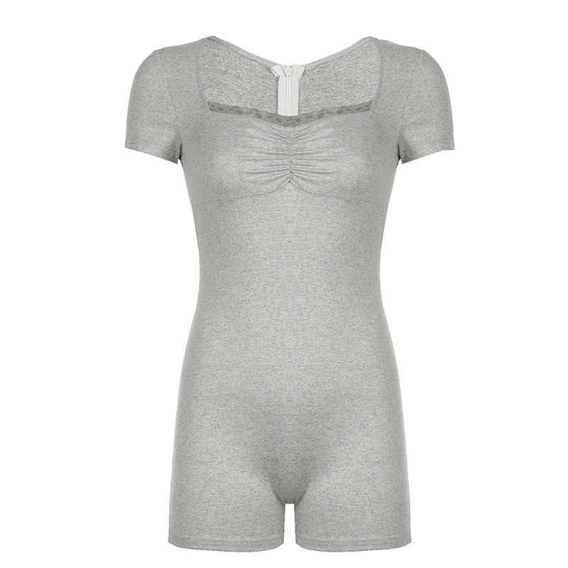 Damen figurbetonter Kurzoverall mit raffinierter Raffung und elegantem Rückenschlitz R&B