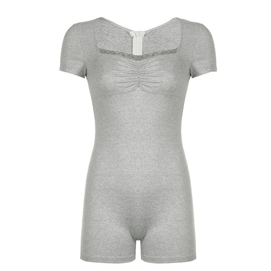 Damen figurbetonter Kurzoverall mit raffinierter Raffung und elegantem Rückenschlitz R&B