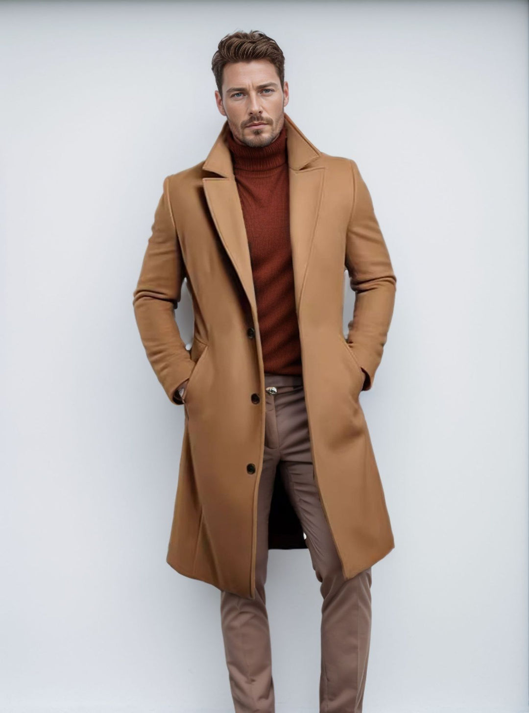Herren eleganter Langmantel mit strukturiertem Obermaterial und praktischen Taschen R&B